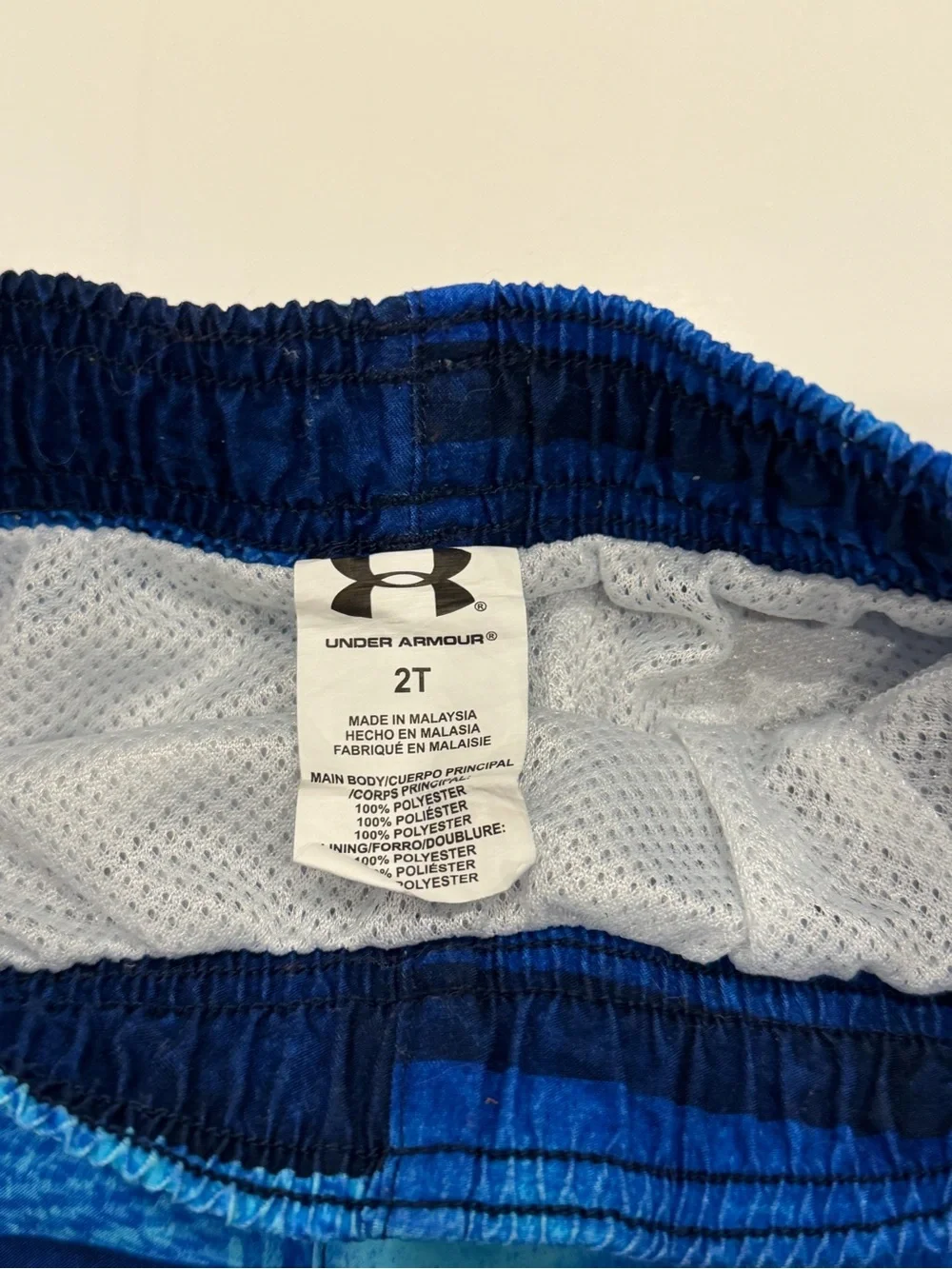 Under Armour Boys 2-Piece Swim Set Size 2T Blue Rash-guard Shirt and Swim Trunks